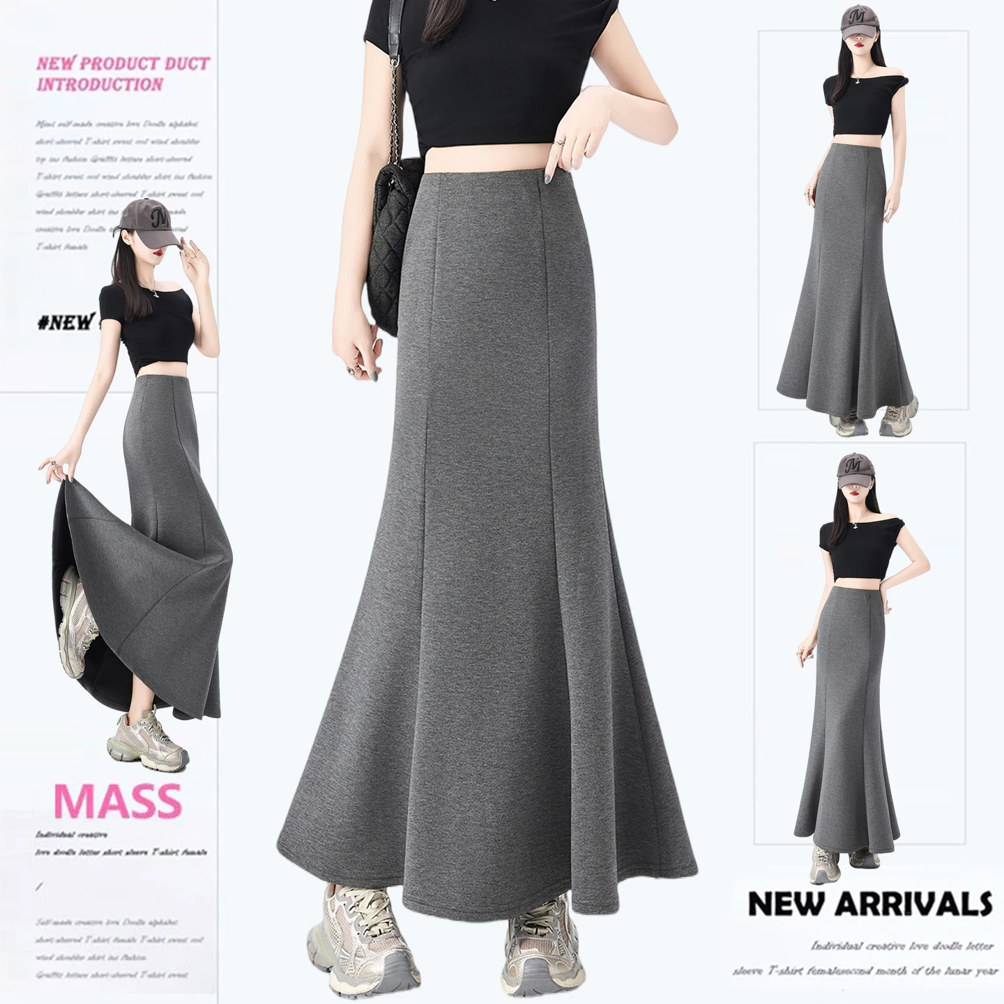 

Новая женская юбка миди с высокой талией, А-силуэт, весна-лето, облегающая, в корейском стиле, из полиэстера