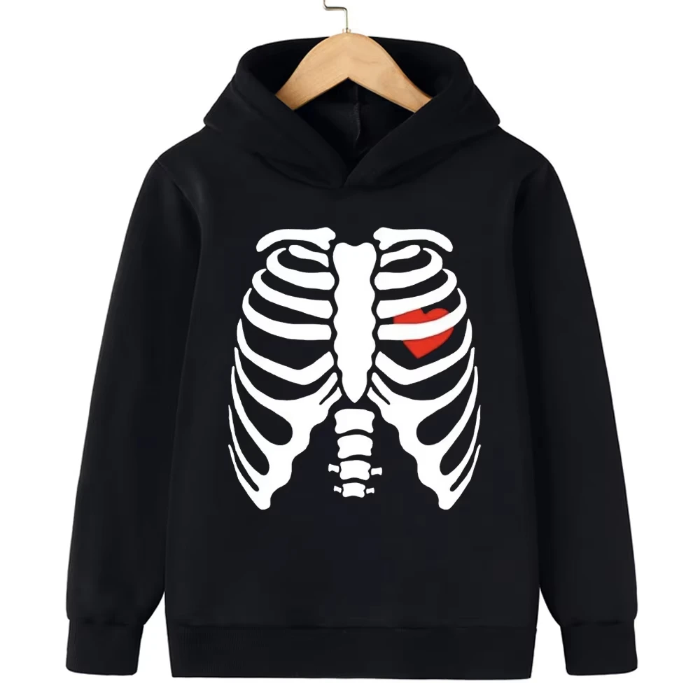 

Halloween Skull Street Art Hoodies For Children Long Sleeve Solid Color Casual Sports Fashionable High Quality Cotton Sweatshirt