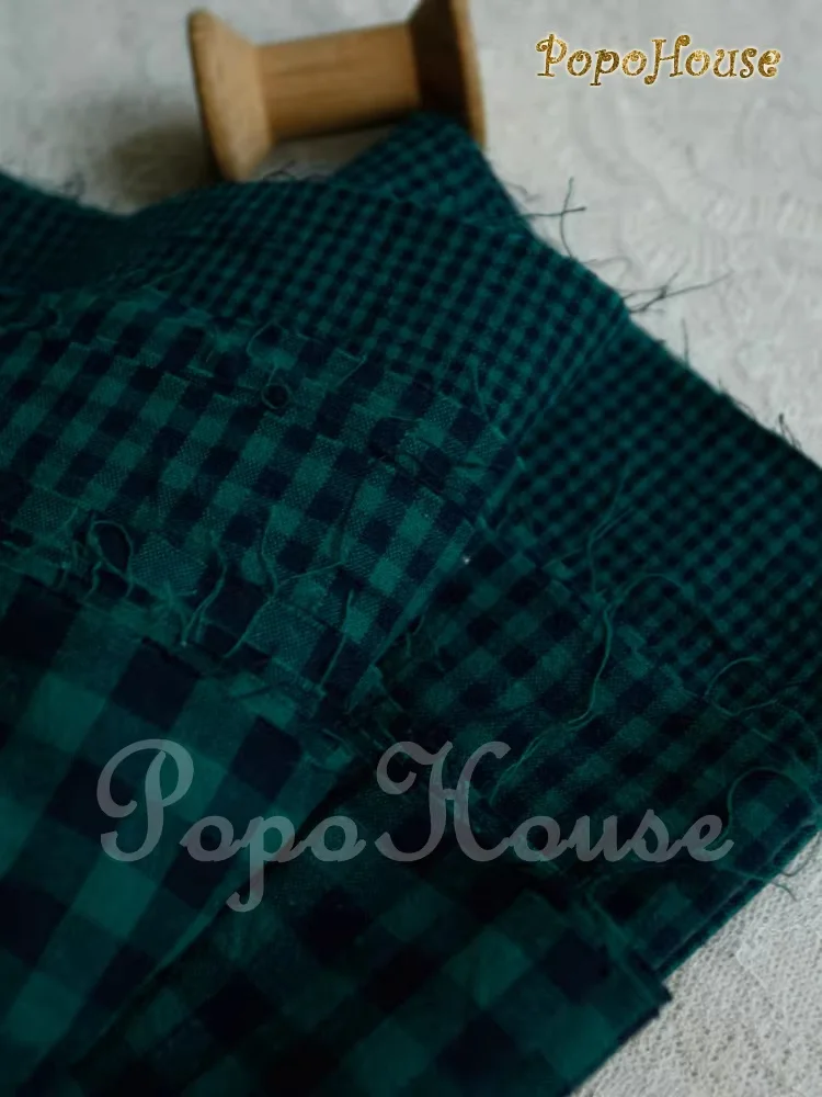140x50cm Vintage dunkelgrüner kariert-gestreifter Baumwollstoff für ZAKKA Tischdecke, Kleid, Hemd, Nähstoff – Detail 1