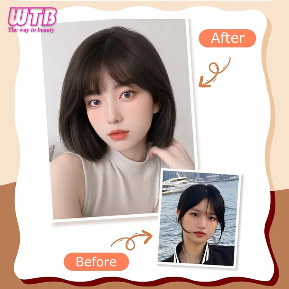 WTB Synthetic Short Straight Bob Hair Wig for Women Short Wigs with Bangs Heat Resistant Black/Brown Hair Cosplay Wig