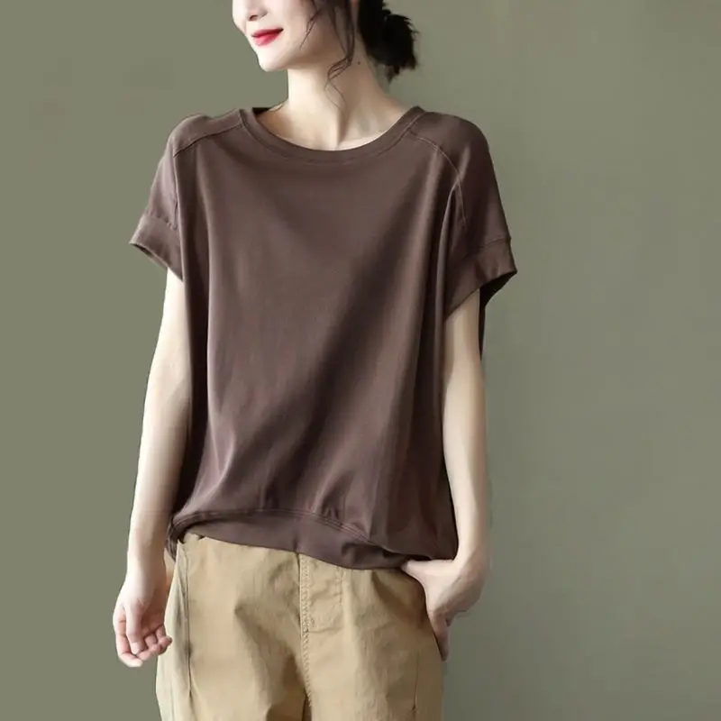 

Summer New Street Casual Loose T Shirts Short Sleeve Solid Color Simplicity All-match Tops Tees Vintage Harajuku Women Clothing