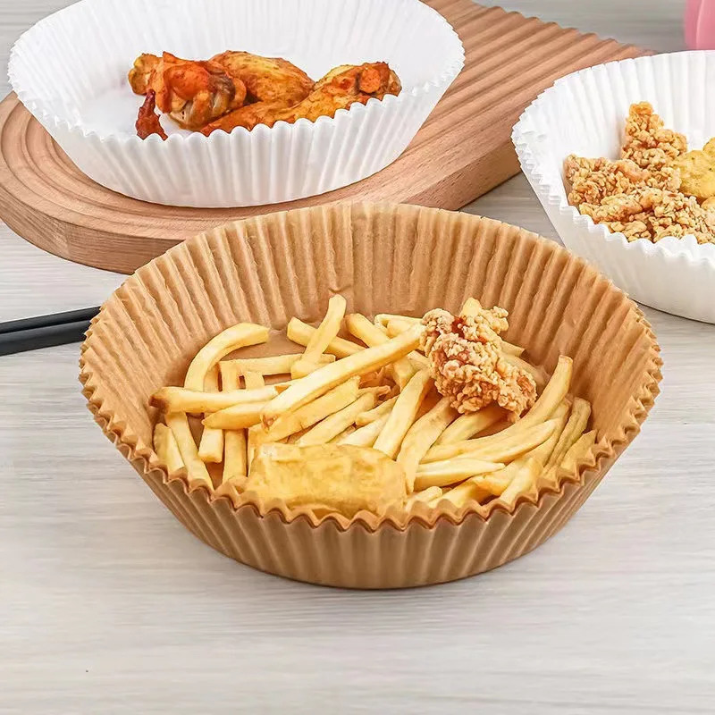 100 Uds. Papel pergamino redondo de 16/20cm, revestimientos para freidora de aire, hojas de papel antiadherentes para hornear, a prueba de grasa para cocinar, horno, microondas