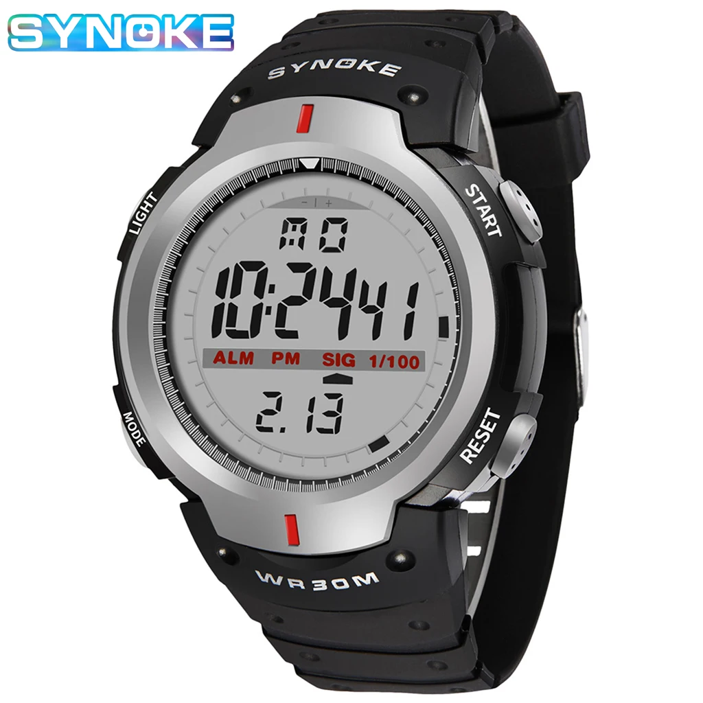 SYNOKE Men Sports Watch Fashion Waterproof LED Display Digital Watch Casual Electronic Clock Watches for Men Relogio Masculino