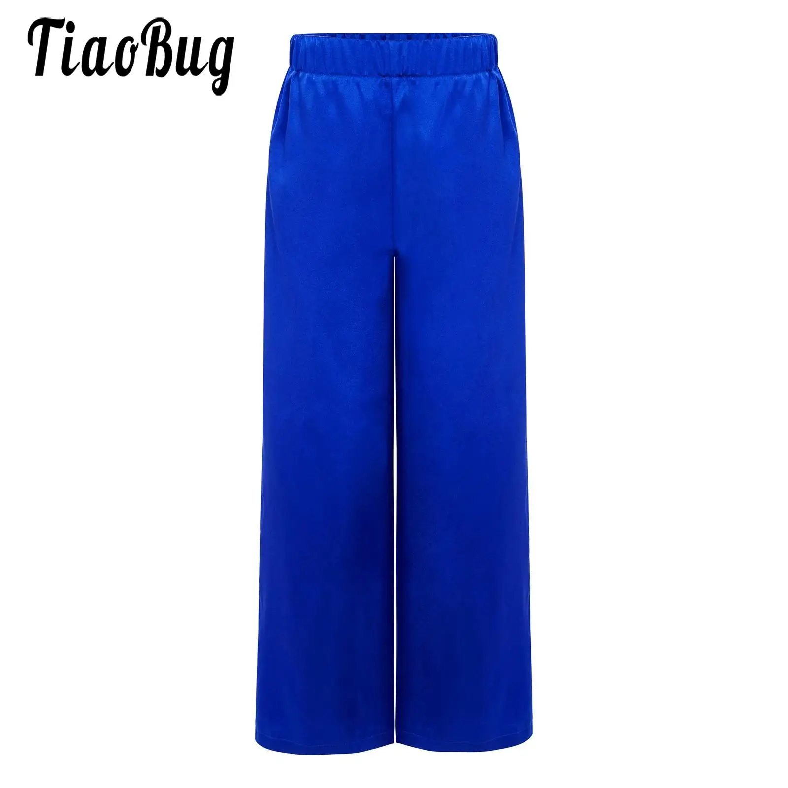 

Kid Boys Girls Worship Praise Dance Pants Satin Church Choir Performance Costume Elastic Waistband Solid Color Wide-Leg Trousers