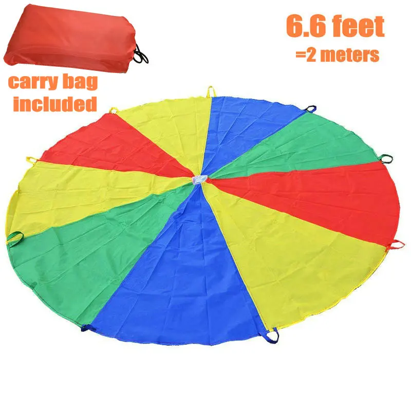 6.6feet/2meters Rainbow Parachute with 8 Handles Jump Sack Ballute Play For Children Multiple Size For Available