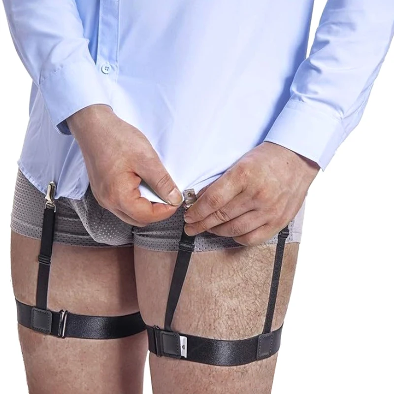 2 قطعة قميص الرجال يبقى حزام مع مقاطع قفل عدم الانزلاق إبقاء قميص مدسوس الساق الفخذ الحمالة الأربطة حزام قفل قابل للتعديل #3