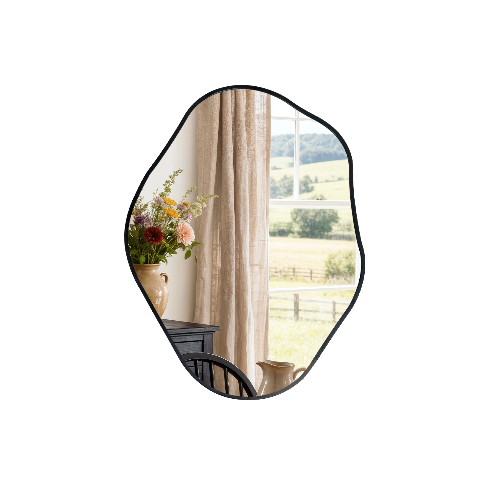 Asymmetrical Black Wall Mirror, Large Irregular Modern Wall Mounted Mirror with Aluminum Alloy Frame, Unique Freeform Decorative Art Mirror for Living Room, Bedroom, Entryway & Hallway