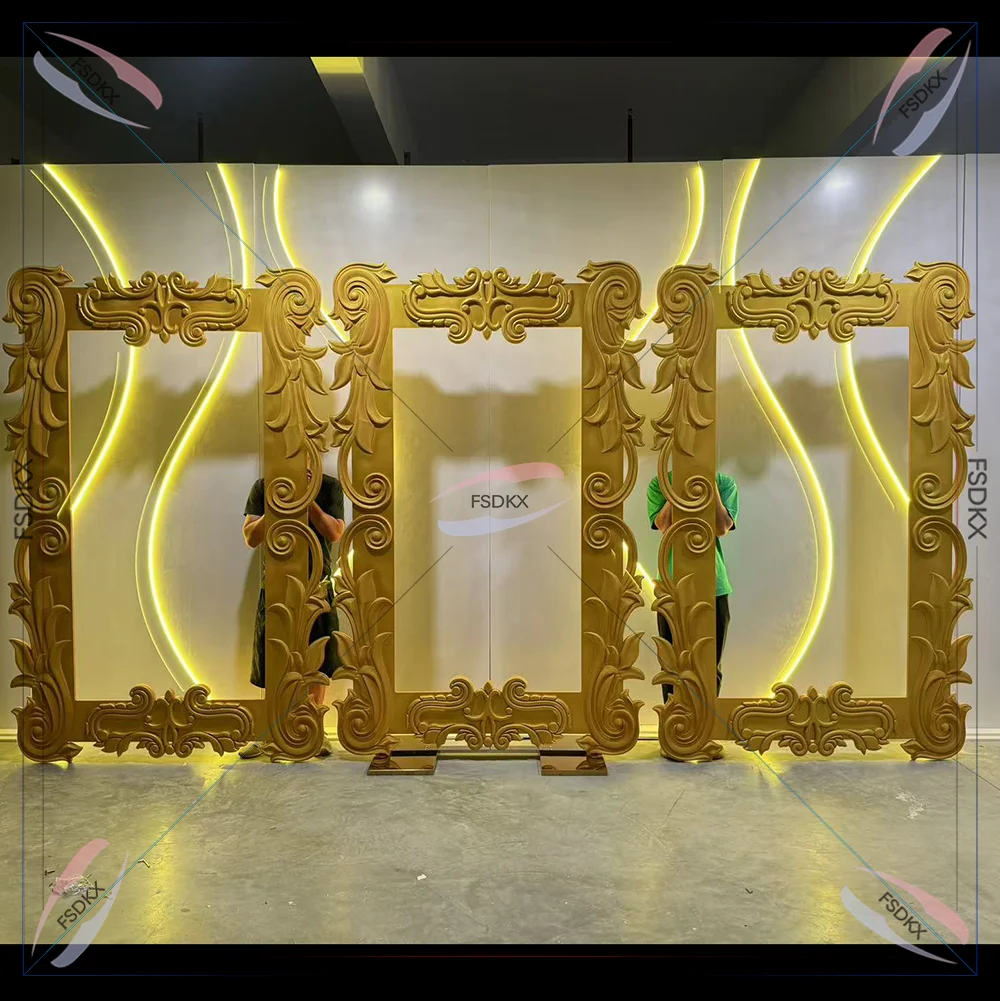 

Luxury Gold Photo Frame For Event Furniture Background Arch With Stainless Steel Base