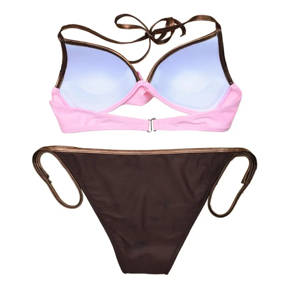 2 pezzi/set costume da bagno donna bikini sexy set halter scollo a V reggiseno senza maniche slip a vita bassa set costume da bagno con lacci in colore a contrasto