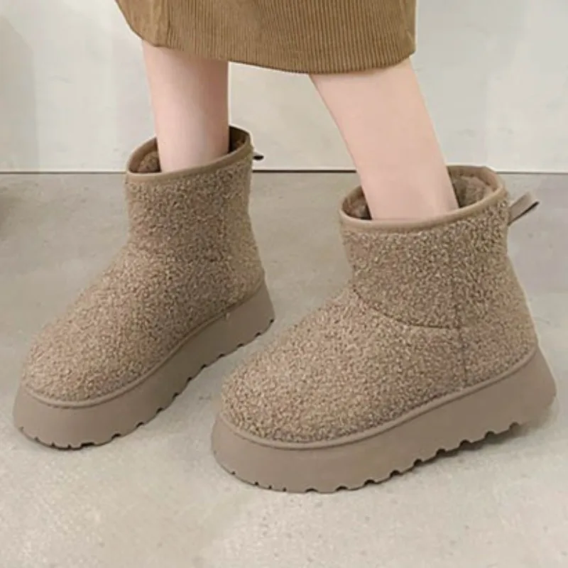 

Бренд-дизайнер 2025, новые зимние классические однотонные зимние ботинки, уличные офисные короткие плюшевые теплые женские ботинки для покупок, большие размеры