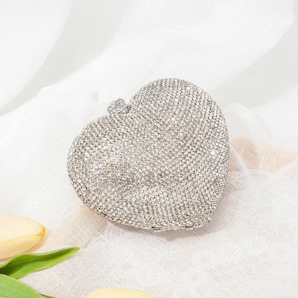 Heart Shaped Crystal Evening Clutch Bag Women Luxury Designer Chic Boutique Novelty Rhinestone Purses And handbag Wedding Party