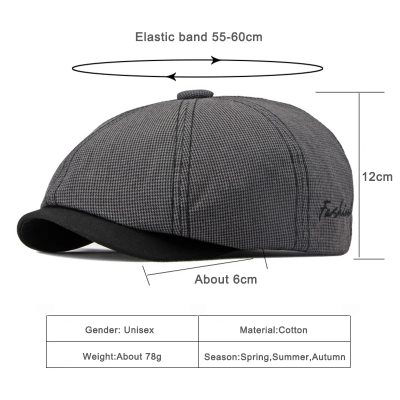 Casual Newsboy Caps Men Cotton Flat Cap Octagonal Hats Male Solid Eight Panel Berets Spring Summer Thin Herringbone Painters Hat