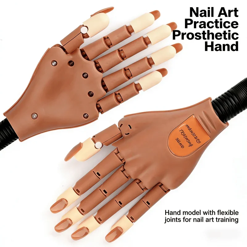 

Nail Practice Hand Articulated Bendable Mannequin Hand Professional Manicure Training Model with 100pcs Fake Nails and Display
