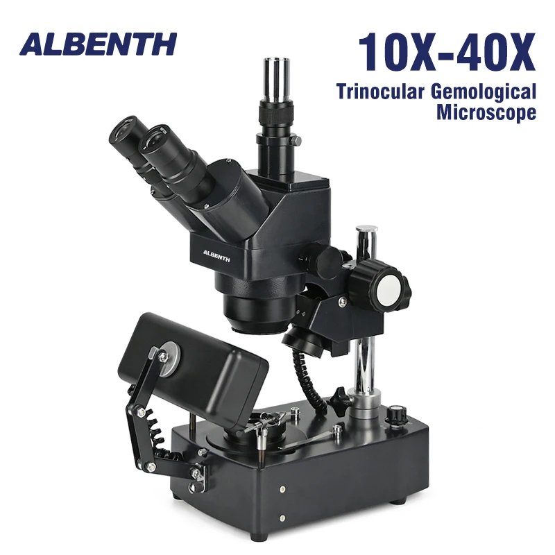 Trójokularowy mikroskop gemologiczny Albenth 10X-40X z mocowaniem Darkfield