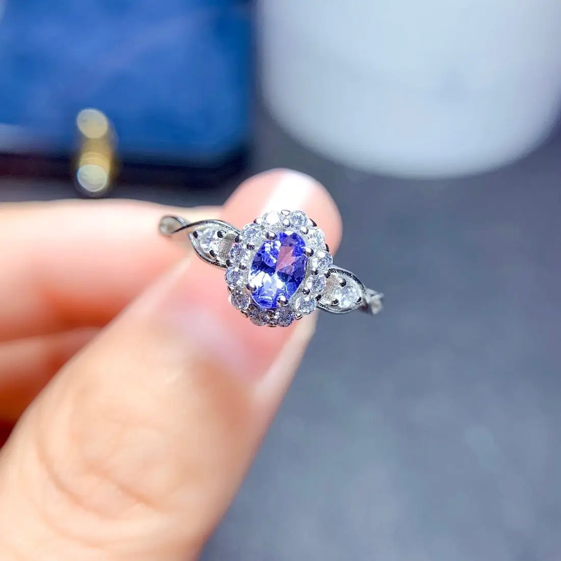 

Best Seller ZECAA Tanzanite Fine Jewelry Woman Tanzanite Ring With Natural Tanzanite Gemstone 4*6mm Lady Tanzanite Ring Jewelry