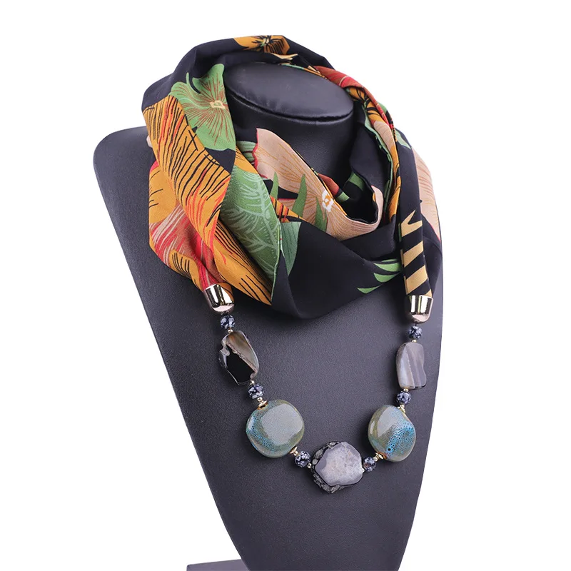 Printing Chiffon Scarf Statement Necklace Pendant Scarf Women Boho Neckerchief Foulard Femme Accessories Hijab Scarf