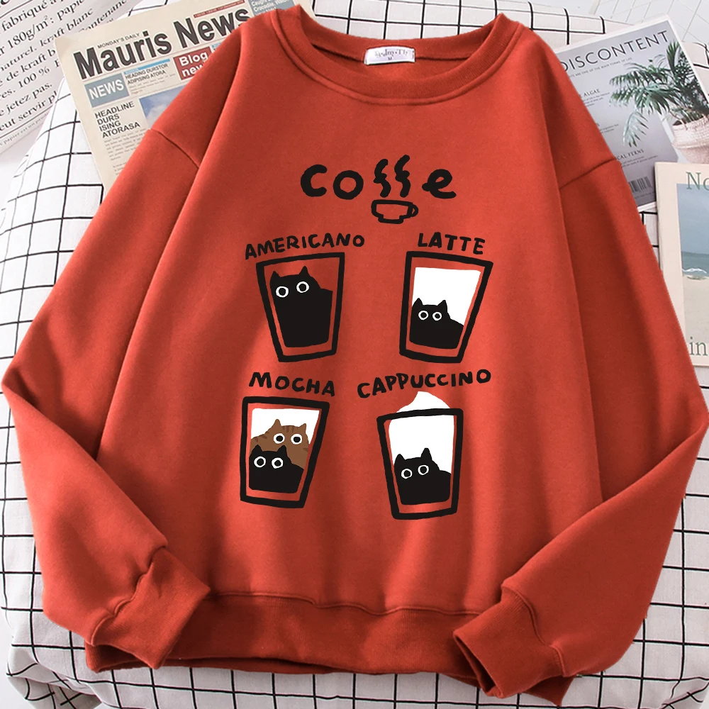 Fun Coffee Cat Cute Print Cartoons Men Women Hoodie Fashion Hoody Autumn Fleece Pullover Hip Hop Oversize Couple Sweatshirt