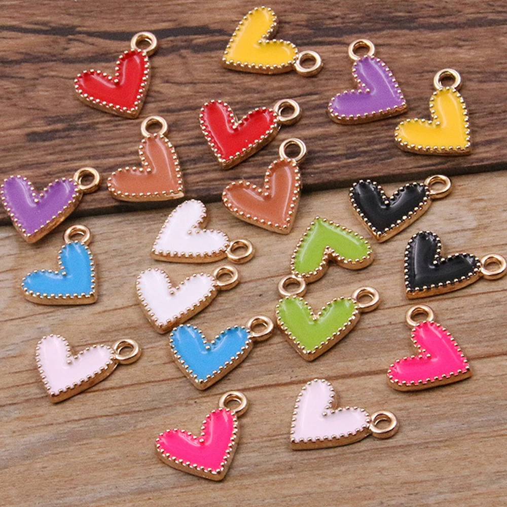 50 Stuks 9x10mm Kleurrijke Legering Hart Charms Leuke Liefde Emaille Hanger Voor DIY Armband Kettingen Oorbel sieraden Maken Accessoires