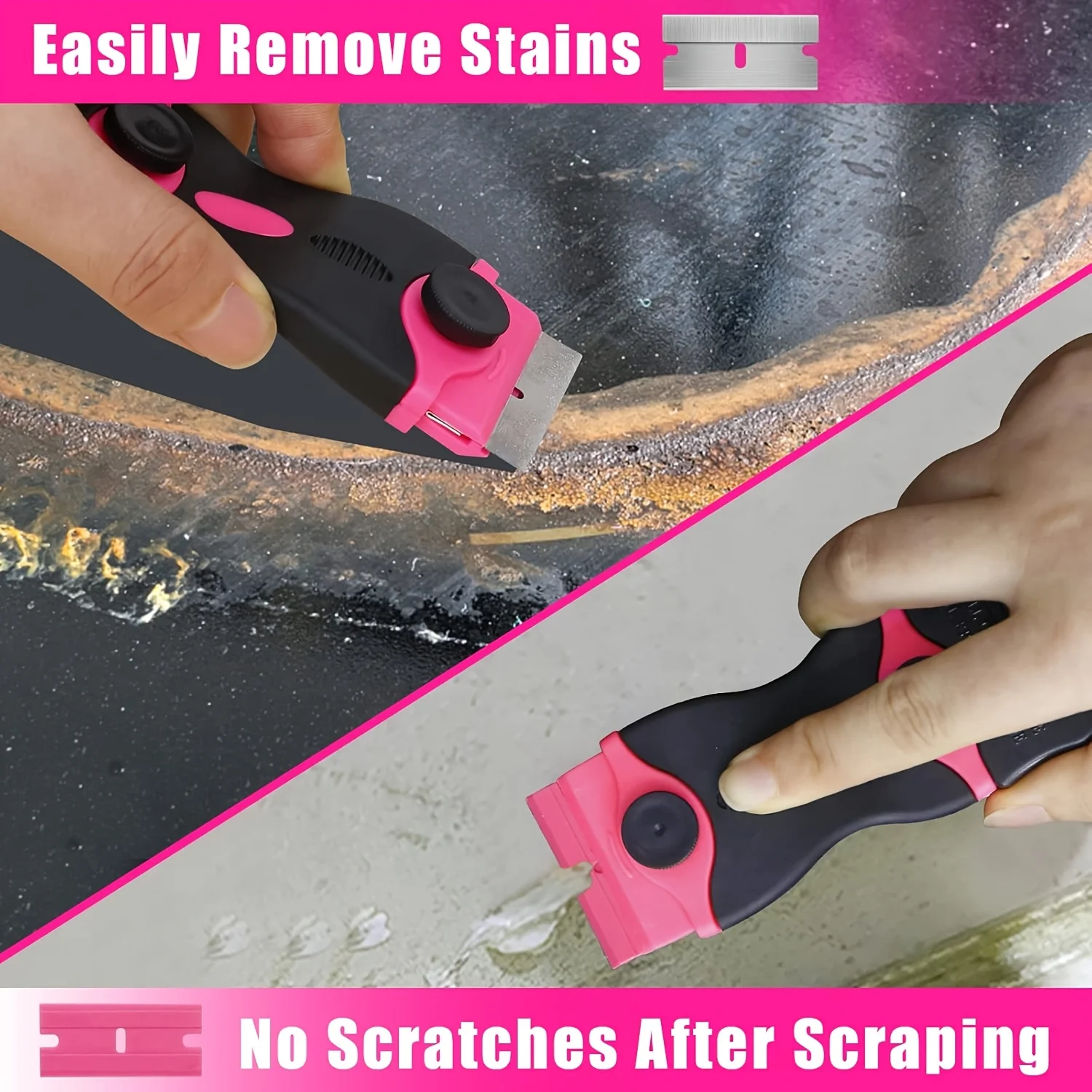 22PCS Multi-purpose Pink Scraper Kit Metal Plastic Razor Blades Set Glue Label Paint Remover Car Tint Window Stove Household Cle image 5