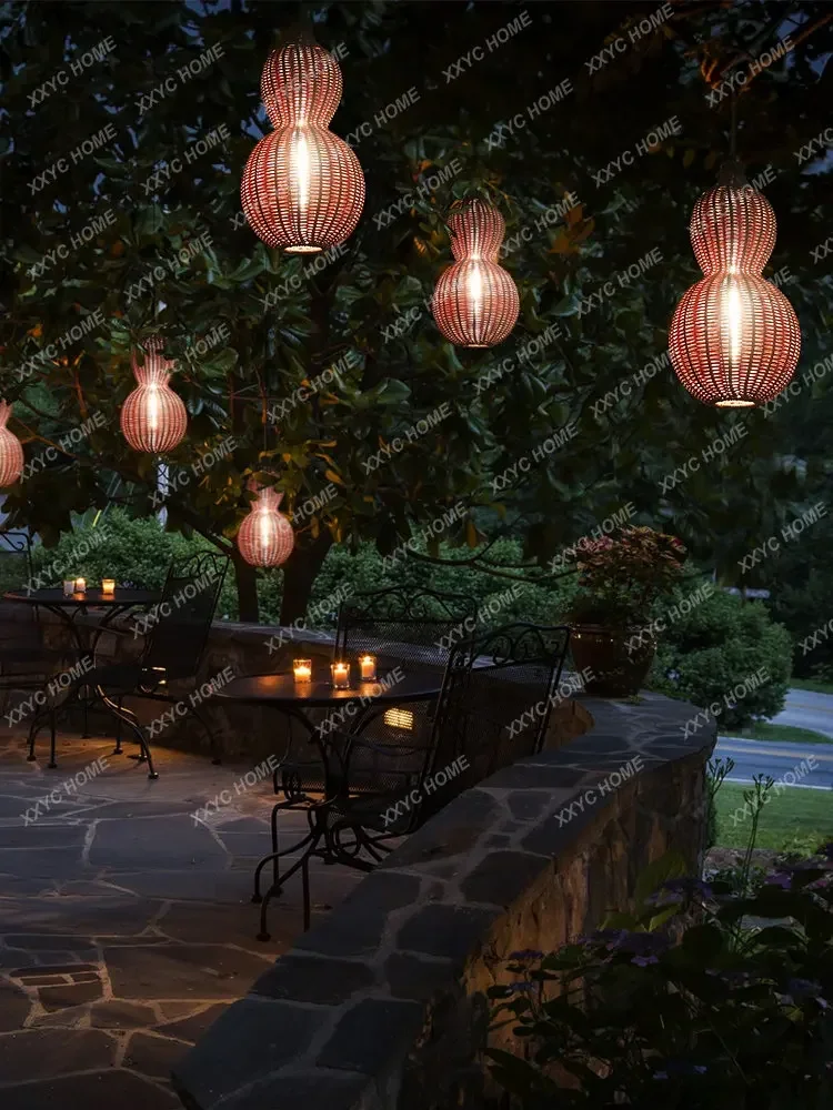Outdoor Chandelier Rattan Villa Pavilion Lamp Yard Landscape Corridor Garden  Chinese Gourd Hanging Tree