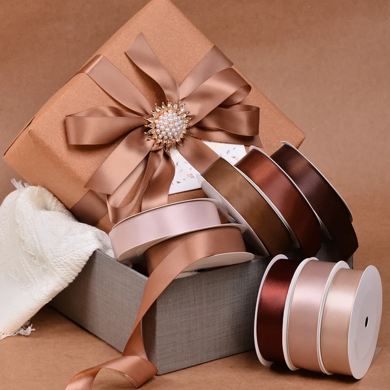 YAMA 25 28 32 38 mm 100yards/lot Double Face Satin Ribbon Dark Brown for Party Wedding Decoration Handmade Rose Flowers Gifts