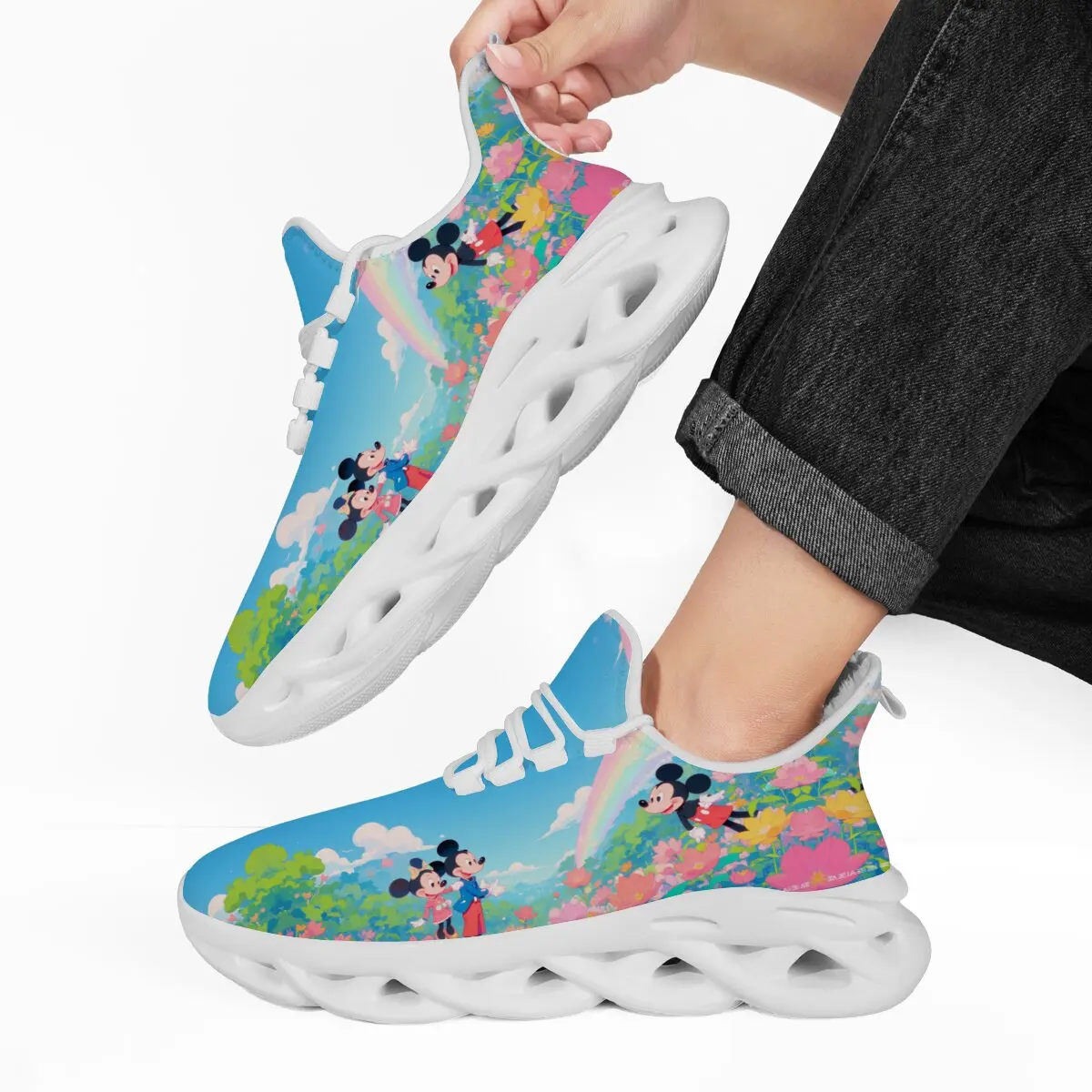 

Men's Shoes Tennis Mickey Minnie Fleece Lined Athletic Shoes Cartoon Print Colorful Casual Sneakers Walking Sports Shoes