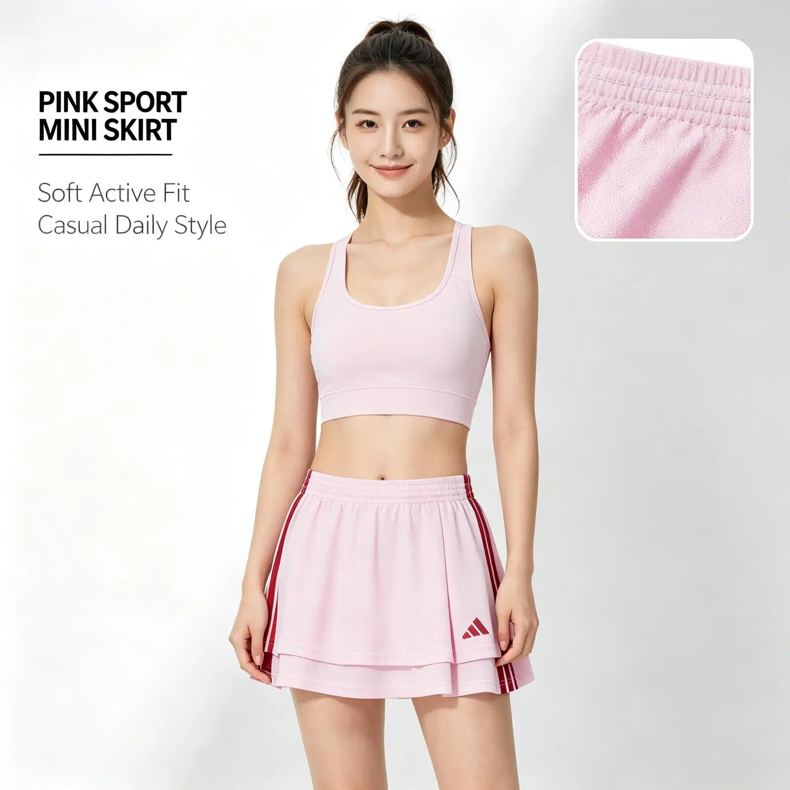 Adidas 2026 Hot Pink High Waist Sport Skirt Women Mini Active Skirt Soft Casual Daily Wear