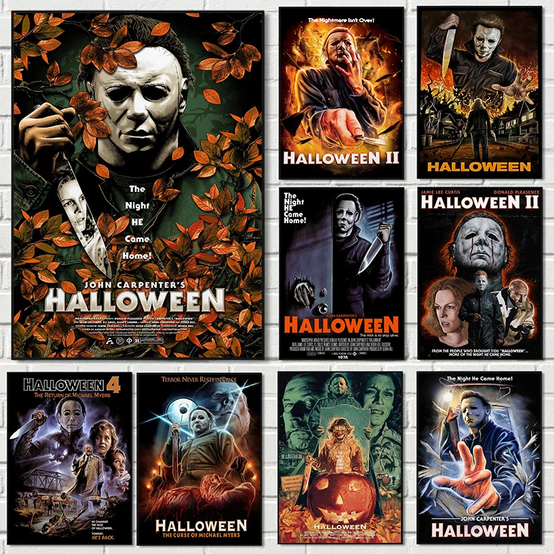 فيلم الرعب الكلاسيكي هالوين مايكل مايرز الملصقات خمر يطبع حائط لوح رسم صورة فنية غرفة المعيشة ديكور المنزل