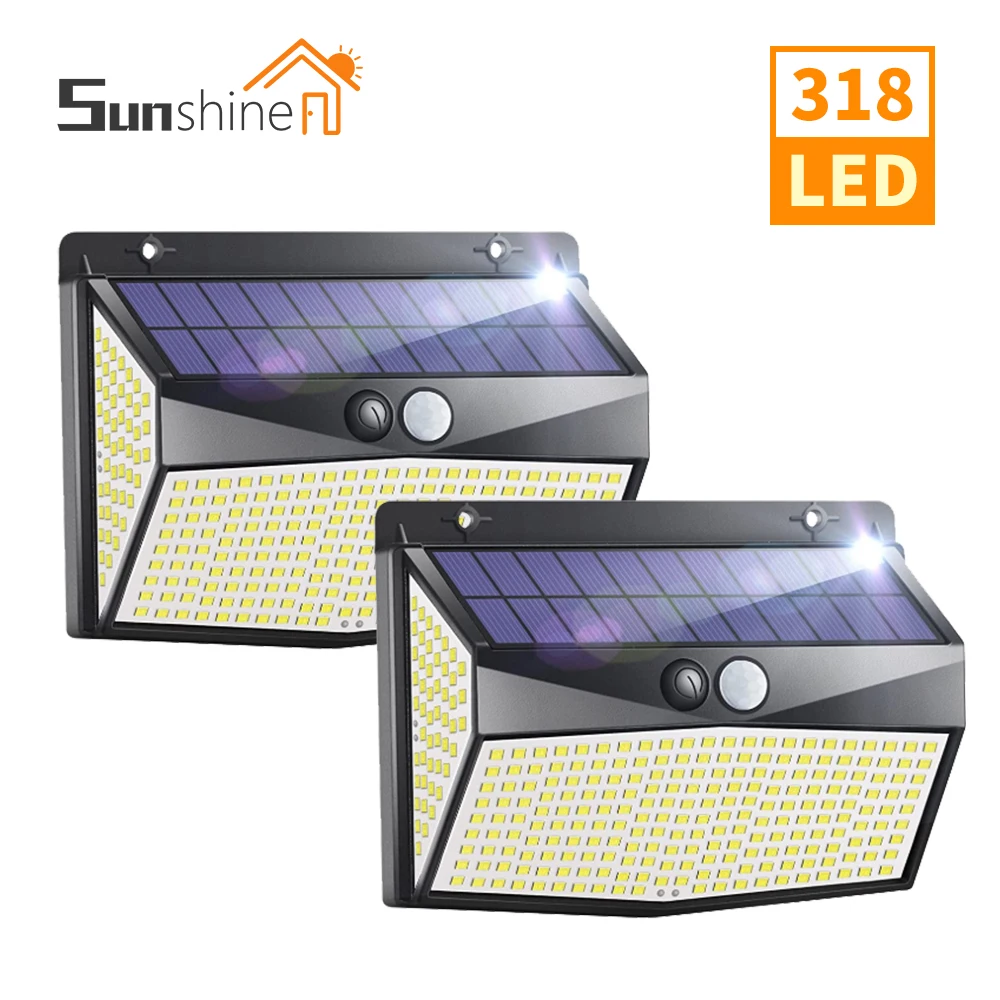 Solar Light Human Body Sensor 318 LED Solar Wall Lamp IP65 Outdoor Light Automatic adjust Brightness Garden Light Chirismas