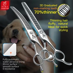 Fenice 7/7.5 Inch VG10 Steel 3D Gradient Traceless Dog Grooming Natural Curved Chunker Scissors Bearing Screws Pet Scissors 70%
