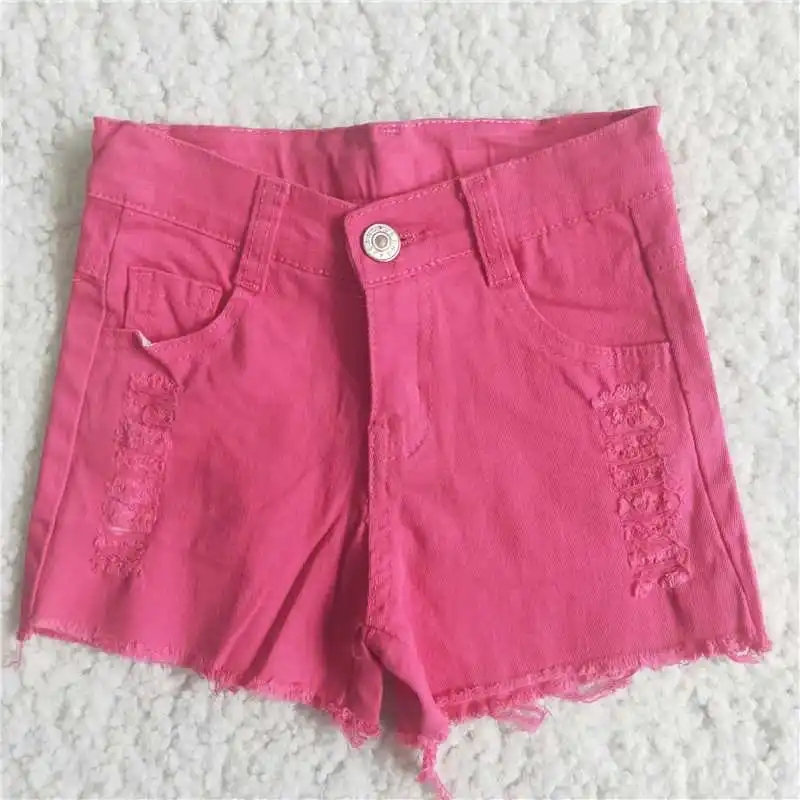 Western Kids Clothing Infant Toddler Baby Girl Summer Fashion Rose Red Denim Shorts Jeans Boutique Clothes A9-24