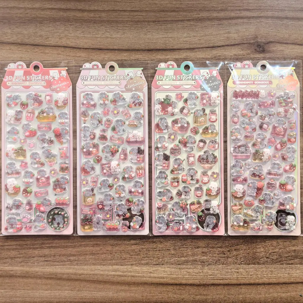 

4 Pcs Sweet Pink 3D Bear Strawberry Stickers - Adorable Decor for Notebooks, Scrapbooks & DIY Crafts AnimeWorlds Store