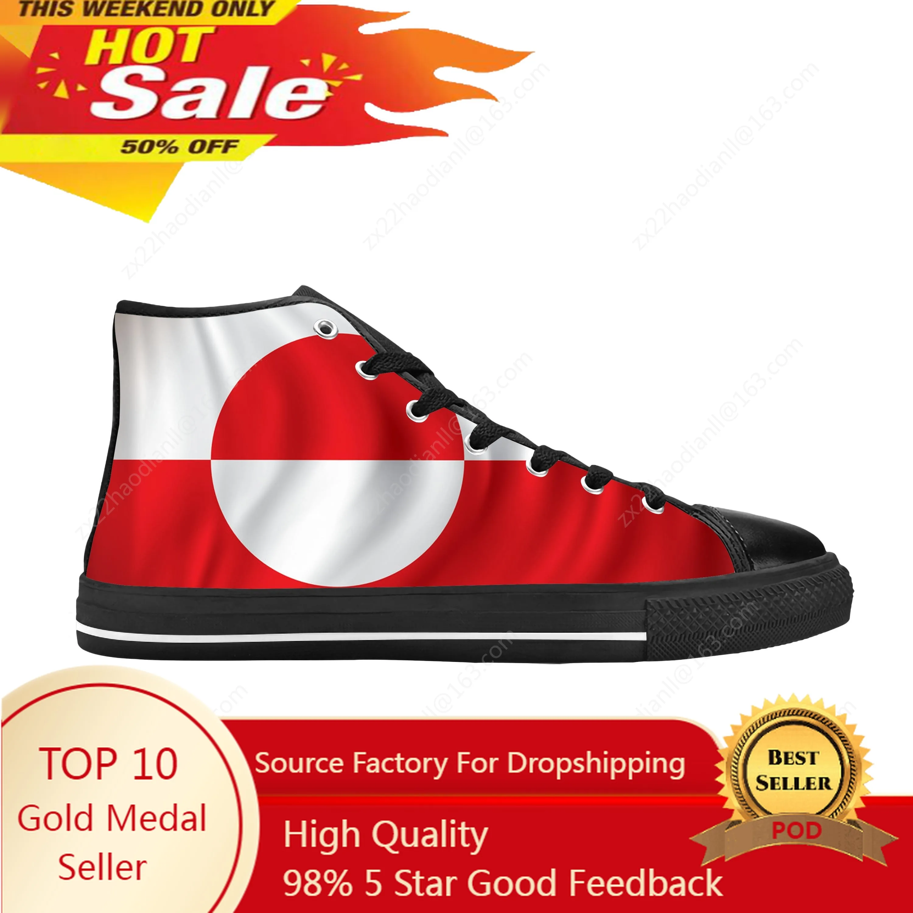 Hot Greenland Flag Patriotic Pride Denmark Danish Casual Cloth Shoes High Top Comfortable Breathable 3D Print Men Women Sneakers