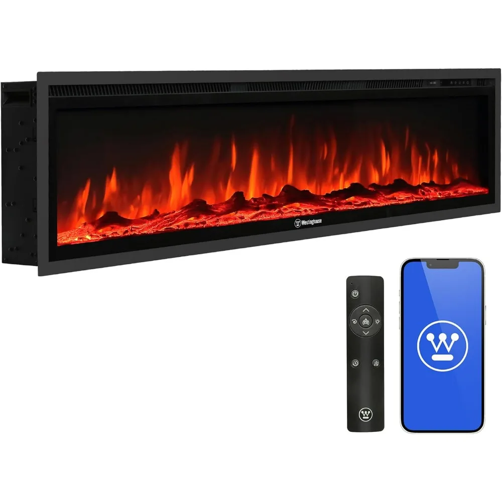 60 Inch Electric Fireplace Heater, Compatible with Alexa & Google Home, Wall Mount or in-Wall Recessed Fireplace Insert