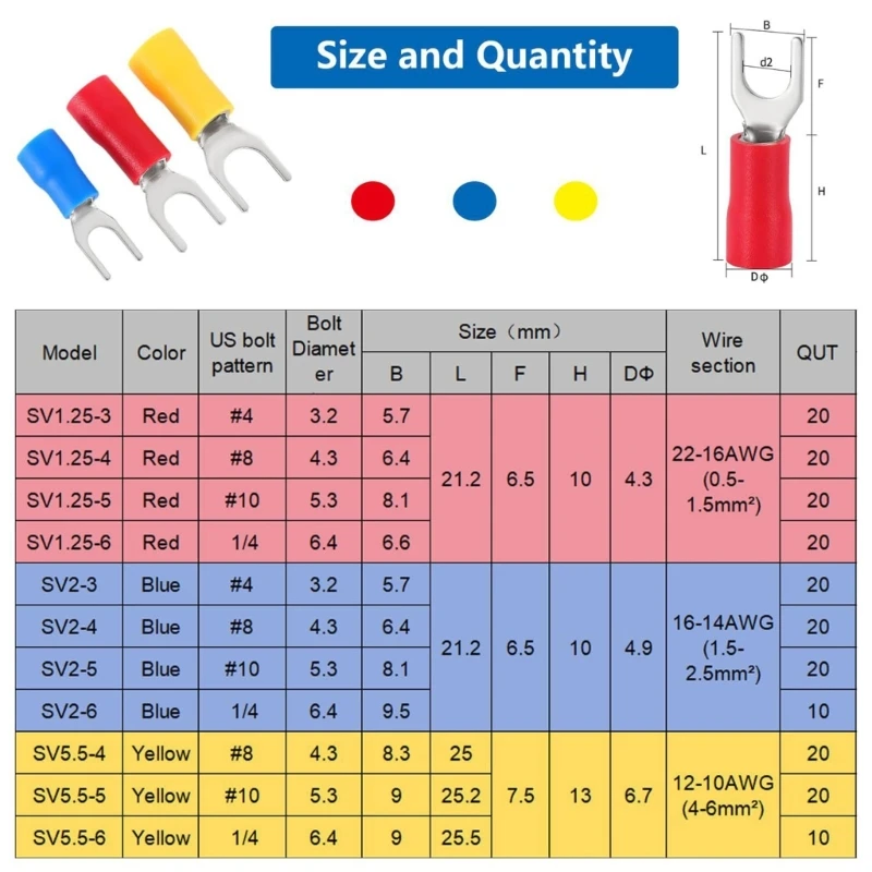 200PCS Insulated Wire Terminals set Cold Press Electrical Connectors PVC Insulated Crimp Terminals set for Home & Auto