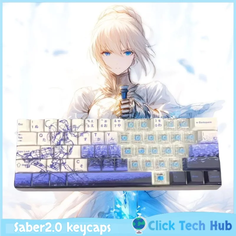 

Колпачки для клавиш Saber2.0 Fate/stay night, колпачки для клавиш с аниме, высота вишни, PBT, прозрачные колпачки для механической клавиатуры с гравировкой спереди