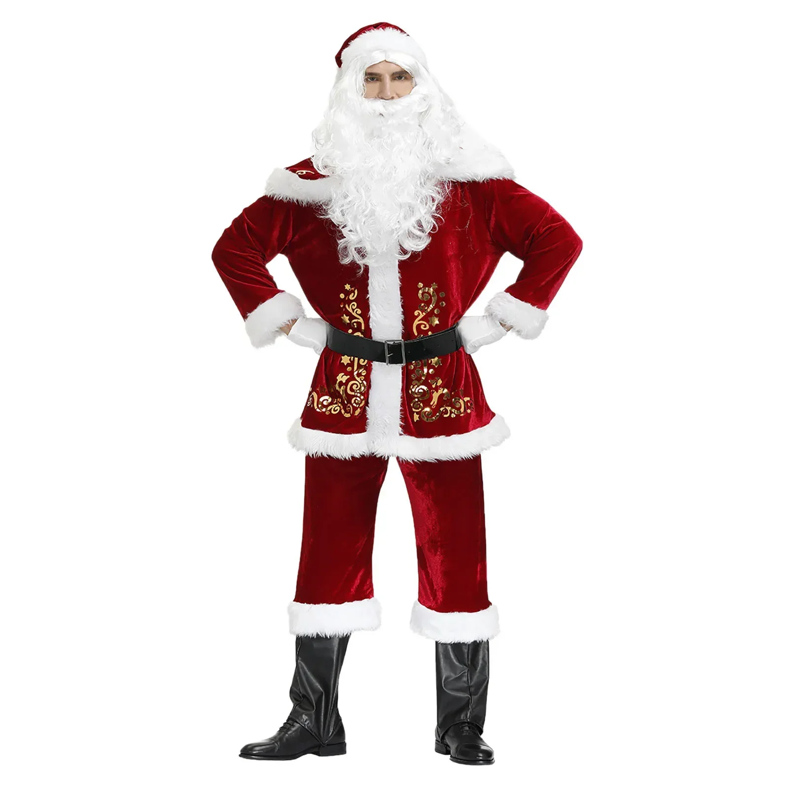 Świąteczny kostium Świętego Mikołaja Cosplay Santa Claus Clothes Fancy Dress In Christmas Men 8pcs/lot Kostium dla dorosłych Hot