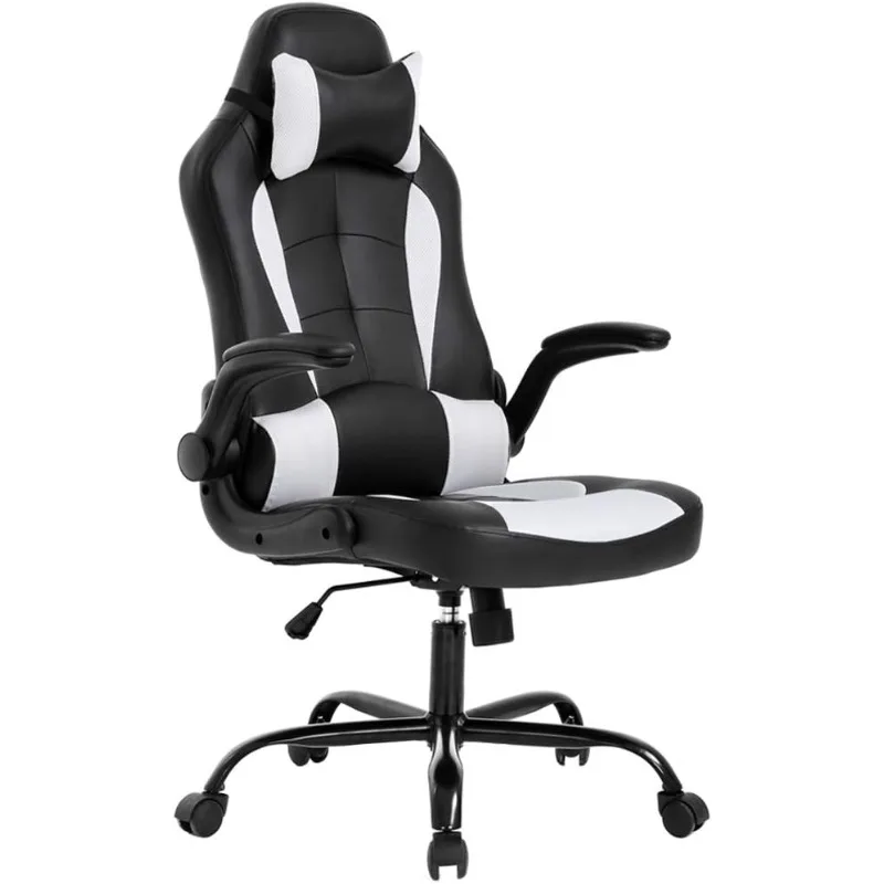 

PC Gaming Chair Ergonomic Office Chair Desk Chair with Lumbar Support Flip Up Arms Headrest PU Leather