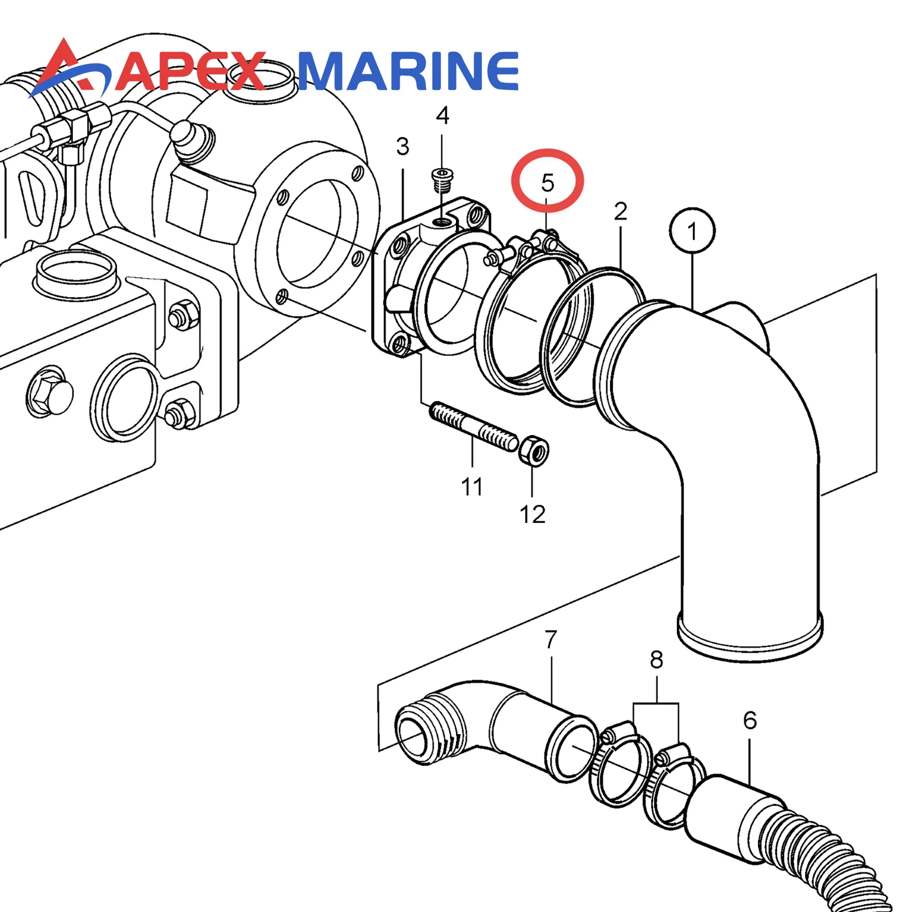 V-clamp Exhaust Clamp 3807212 for Volvo Penta D5 D6 D7 Turbo Marine Diesel Engines Replace 21325765 865013 3838942 21325767