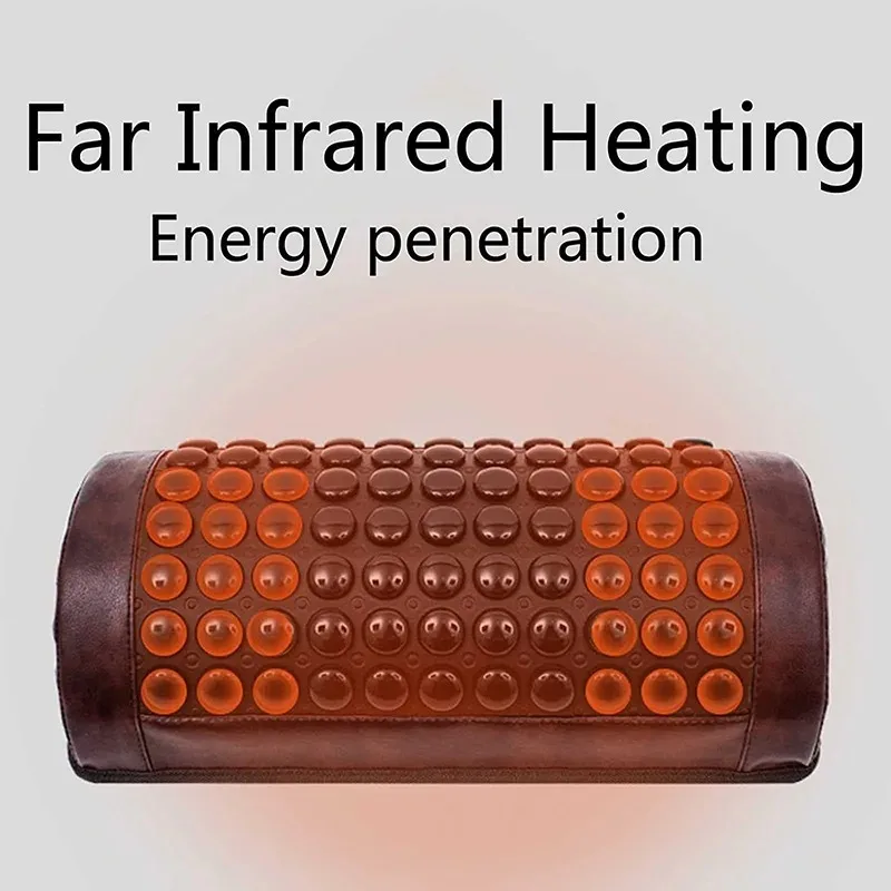 Jade Tourmaline Heating Pillow Far Infrared Heated Massage Bolster Neck Pillow Cervical Spine Pain Relief