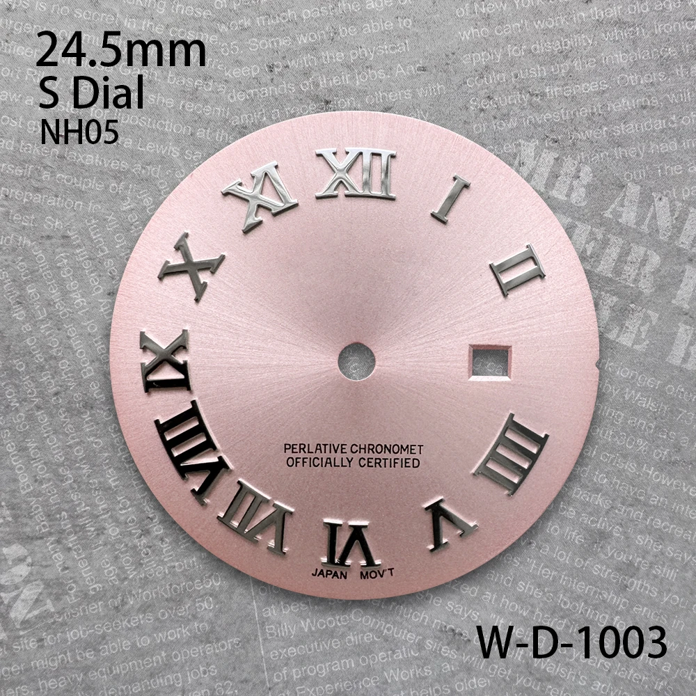 24.5 mm Rome S Logo Dial Suitable For NH05 Movement Sunburst Ladies High Quality Pink Watch Modification Accessories