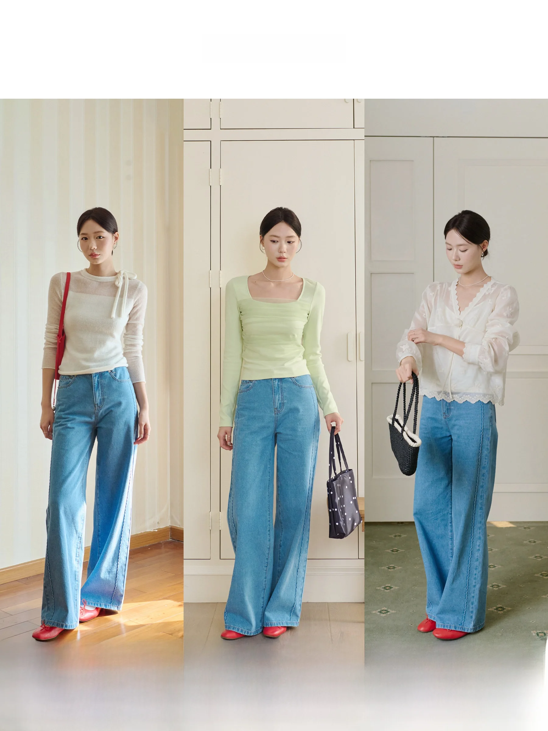

Korean Style High Waist Straight Leg Cotton Jeans Women's plus Size Floral Patchwork Slimming High Density Design Trousers