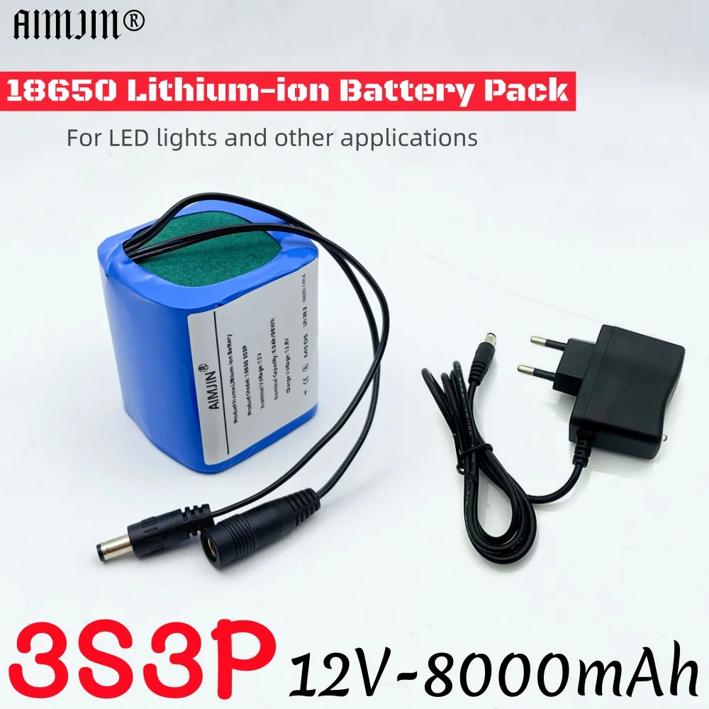 بطارية ليثيوم 12 فولت 18650 3S3P 8Ah لمصابيح زينون لوحة حماية مكبر الصوت ولوحات القيادة ومكبرات الصوت والشاشات والإلكترونيات وما إلى ذلك