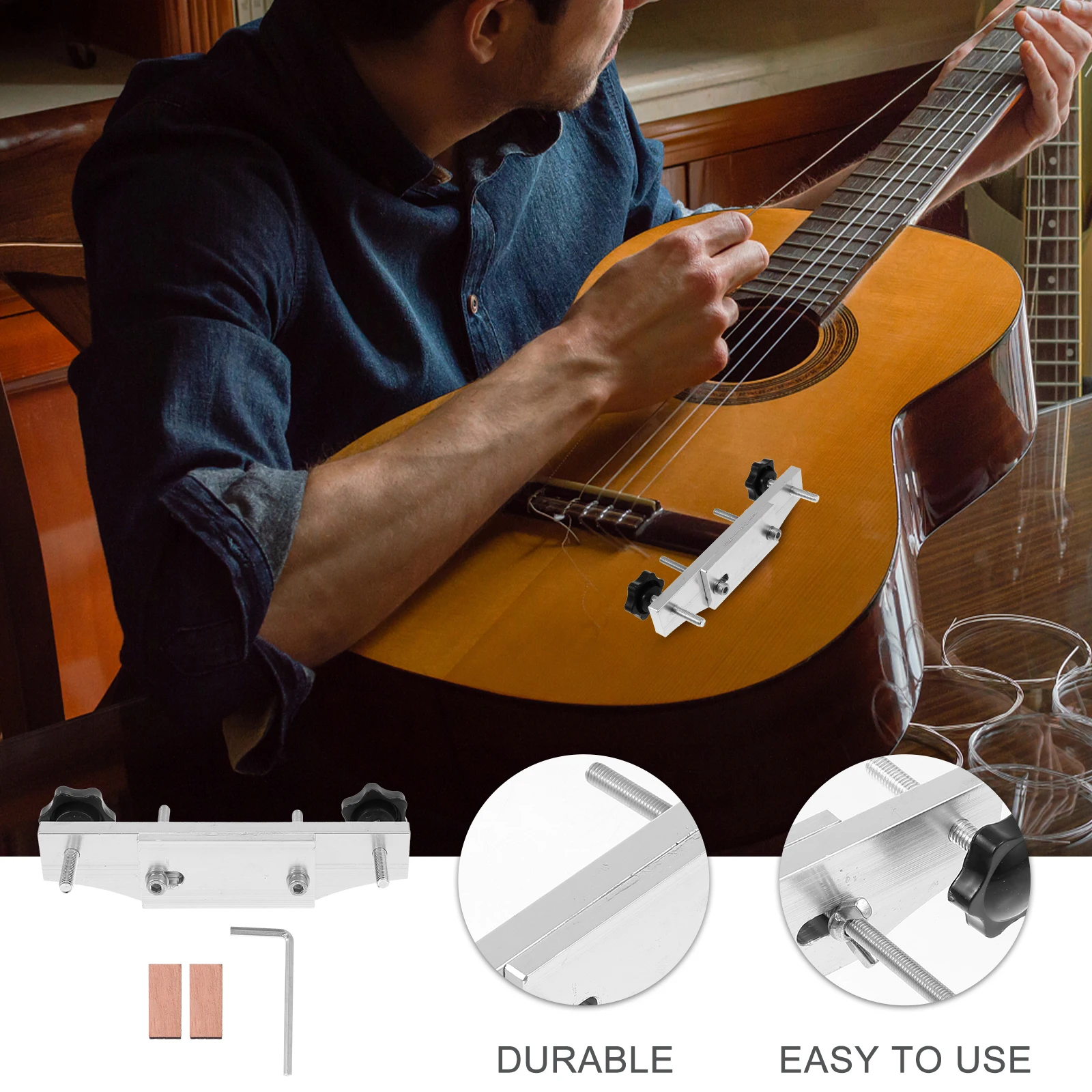 

Bridge Clamp 14mm-62mm Adjustable Repair Tool with Cork Gasket for Installation Maintenance Electric Acoustic Guitar Accessories