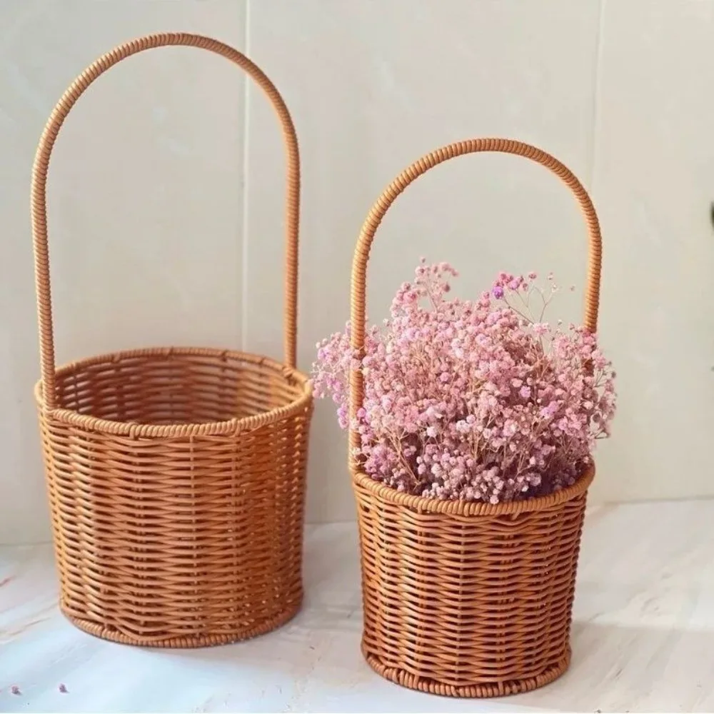 Willow Rattan Bride Flower Basket Picnic Container with Handle Flower Arrangement Basket Hand-Woven Picnic Weaving Basket image 3