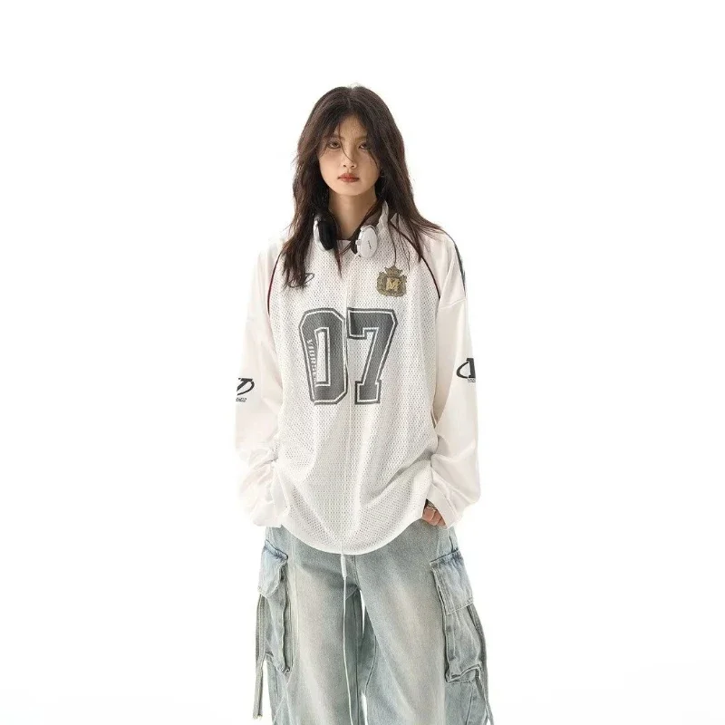 Streetwear Retro Abiti a maniche lunghe Lettera stampata Maglia scozzese Felpe larghe Uomo Donna Hip Hop Punk Street Coppia Top