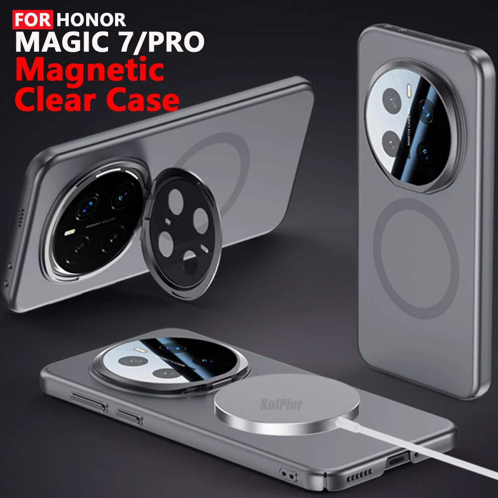 

Luxury Matte Case For HONOR MAGIC 7 PRO / MAGIC7PRO 5G Magnetic Alloy Lens Bracket Holder Anti-fingerprint Hard Back Cover Capa