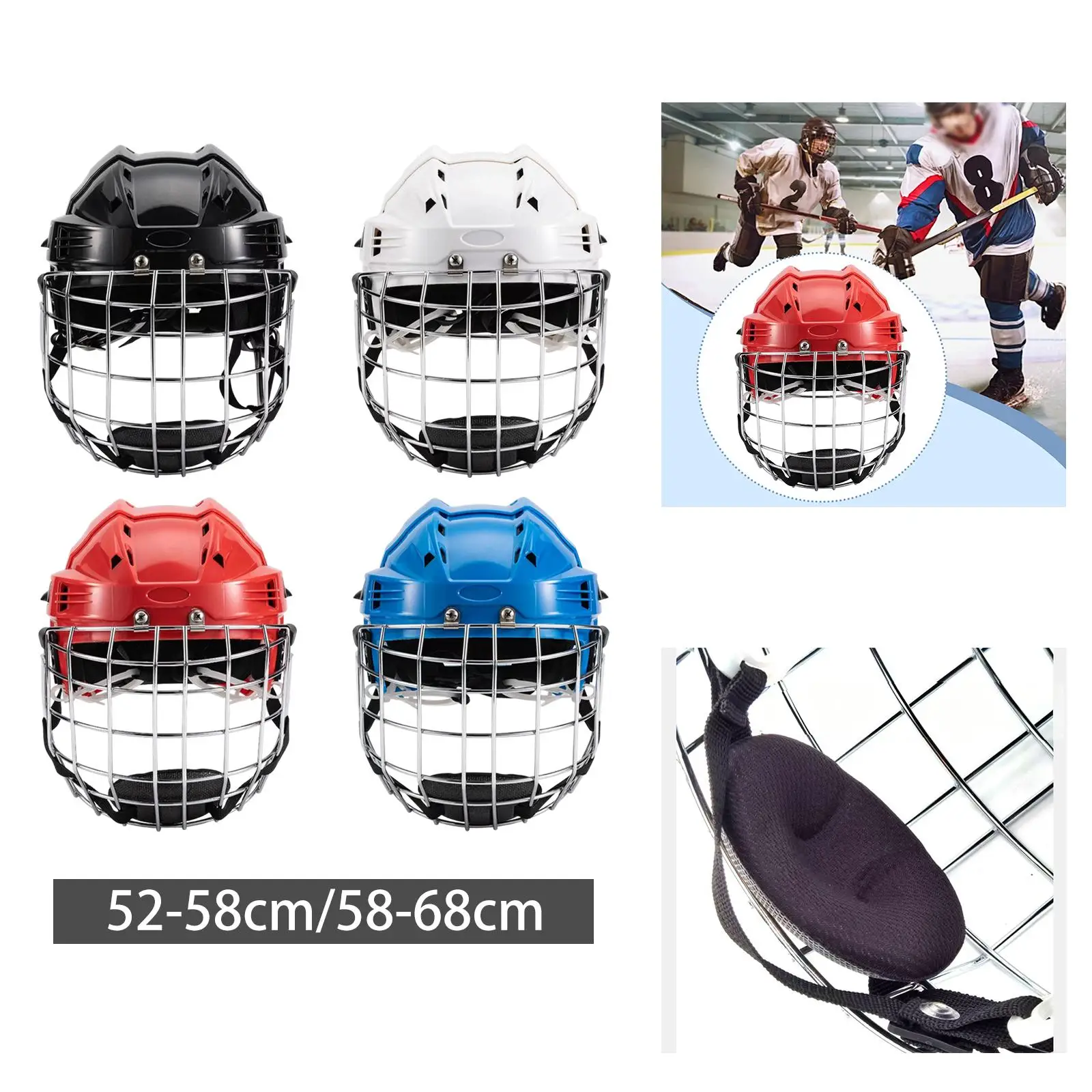 

Lightweight Ice Hockey Helmet with Face Cage Adjustable ABS Plastic Sports Head Protector for Dry Land Hockey Training