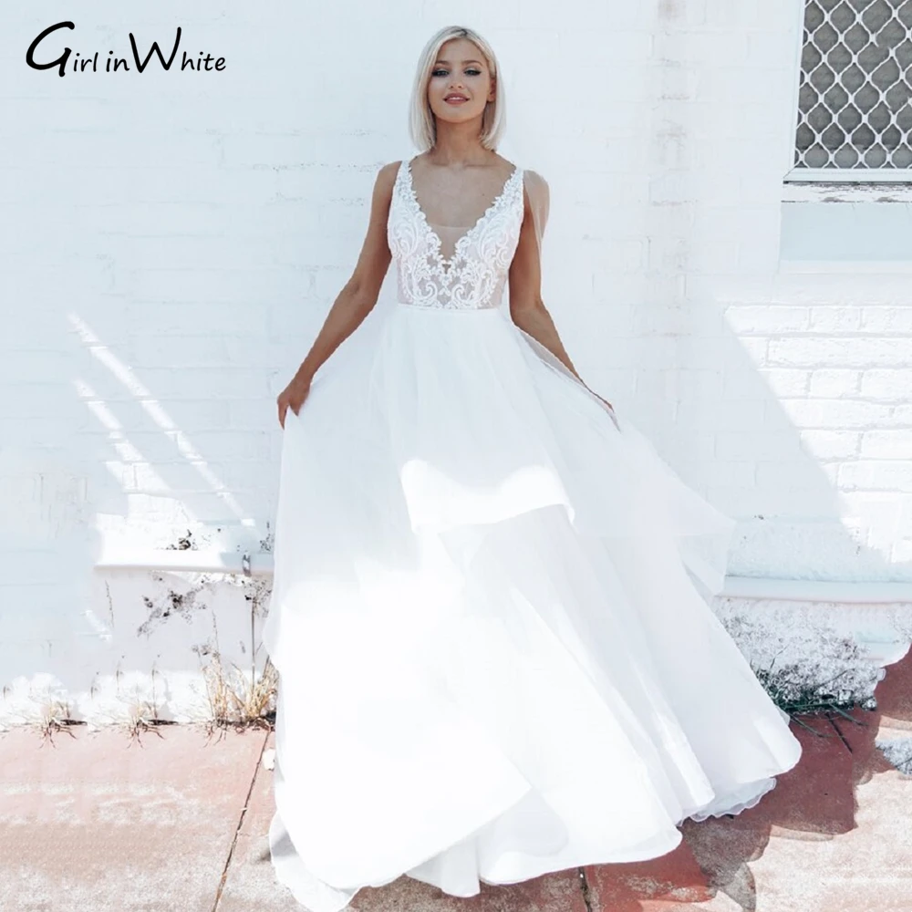 Abito da sposa con maniche a serbatoio bohemien scollo a V profondo abiti da sposa pizzo senza schienale abito da sposa illusione Vestido De Novia Robe de mariée