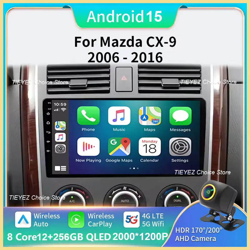 Android 15 Carplay Auto para Mazda CX9 CX-9 TB 2006 2007 - 2016 Radio de coche reproductor Multimedia vídeo estéreo WIFI 4G DSP carplay